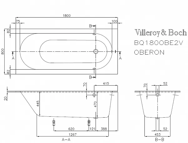 Квариловая ванна Villeroy & Boch Oberon 180х80 UBQ180OBE2V-01 фото 11
