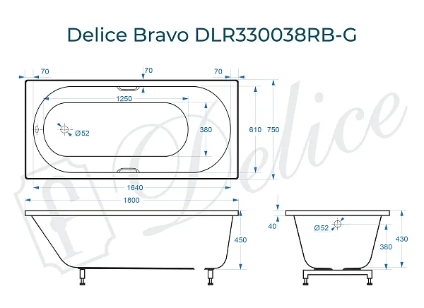 Ванна из искусственного камня Delice Bravo DLR330038RB-G фото 1