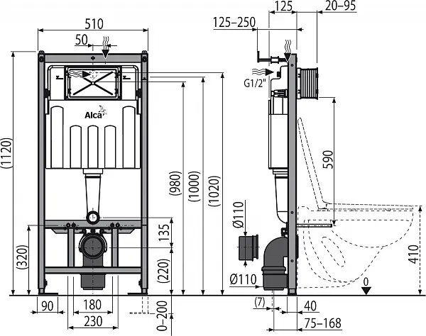 Инсталляция для унитаза AlcaPlast Sadromodul AM101/1120 фото 2