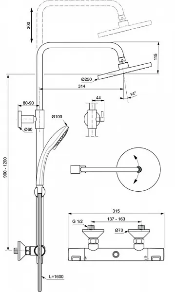 Душевая стойка Ideal Standard Ceratherm t25 A7700AA фото 6