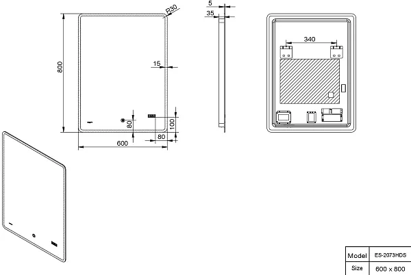Зеркало Esbano 60x80 ESMI2073HDS с подсветкой фото 3