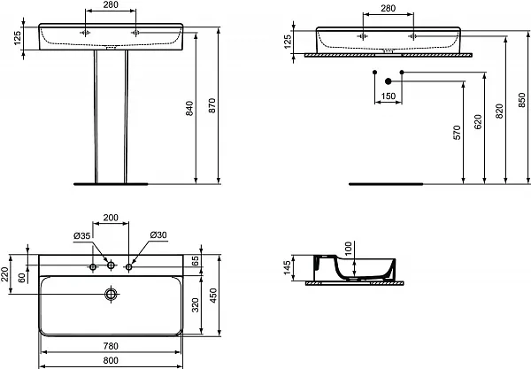 Раковина Ideal Standard Conca 80 см T383001 фото 3