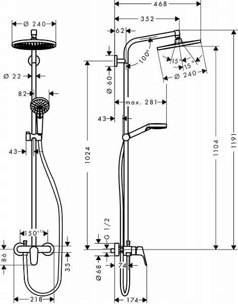 Душевая стойка Hansgrohe Croma Select S 27269000 фото 2