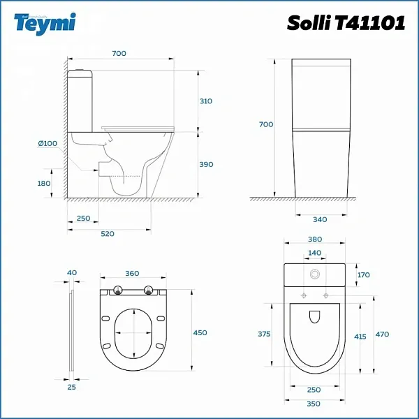 Унитаз-компакт Teymi Rita W00121 напольный безободковый с микролифтом фото 12