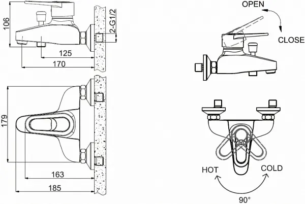 Смеситель Bravat Loop F6124182CP-01-RUS для ванны с душем фото 2