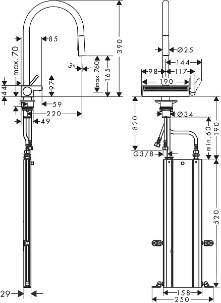 Смеситель Hansgrohe Aquno Select M81 73831670 для кухонной мойки фото 8