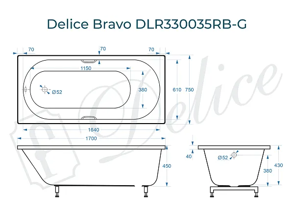 Ванна из искусственного камня Delice Bravo DLR330035RB-G фото 1