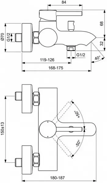 Смеситель Ideal Standard Kolva BC675U4 для ванны с душем фото 2