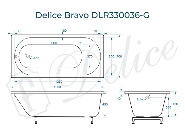 Ванна из искусственного камня Delice Bravo DLR330036-G фото 2