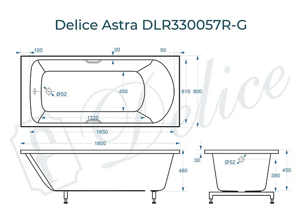 Ванна из искусственного камня Delice Astra DLR330057R-G фото 1