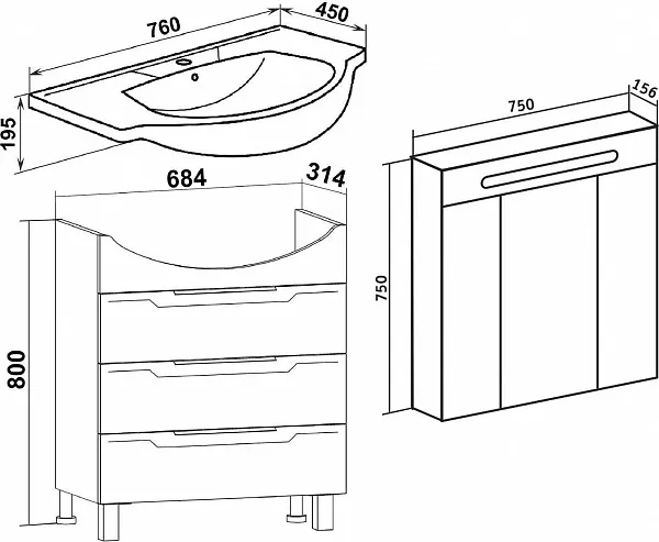 Мебель для ванной Runo Верона 75 напольная фото 10