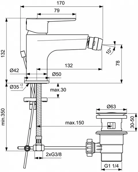 Смеситель Ideal Standard Cerafine O BC498AA для биде с донным клапаном фото 3