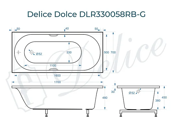 Ванна из искусственного камня Delice Dolce DLR330058RB-G фото 1