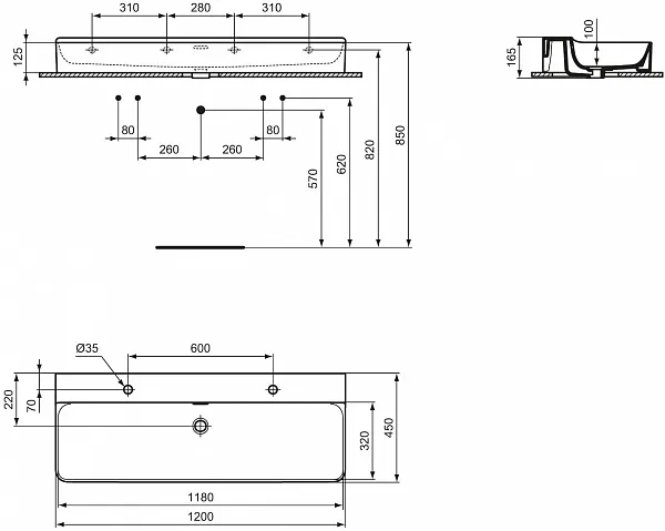 Раковина Ideal Standard Conca 120 см T380301 фото 9