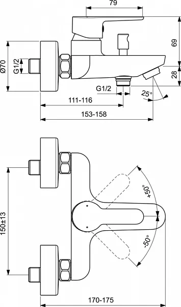 Смеситель Ideal Standard Sesia BC208AA для ванны с душем фото 2