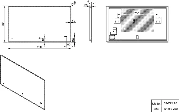 Зеркало Esbano 100x70 ESMI2073YDS с подсветкой фото 3