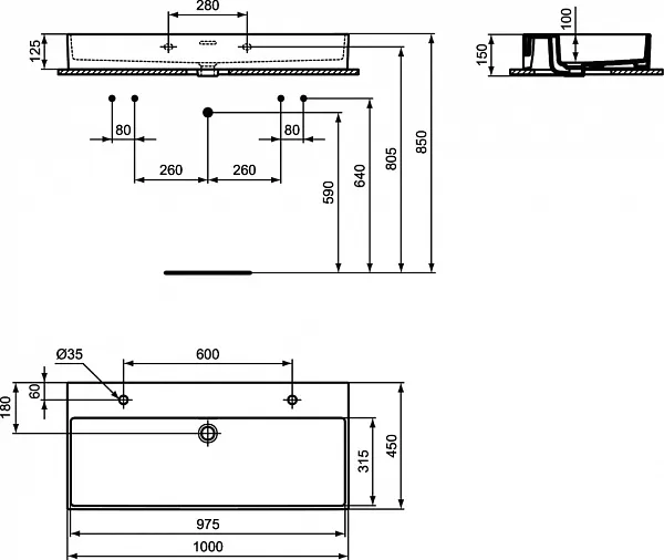 Раковина Ideal Standard Extra 100 см T390601 фото 2