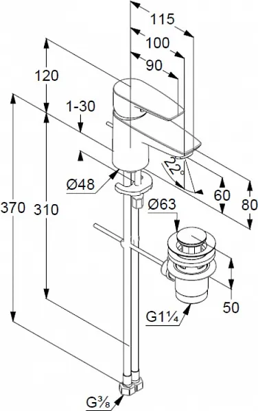 Смеситель Kludi Pure&Solid 343850575 для раковины с донным клапаном фото 2