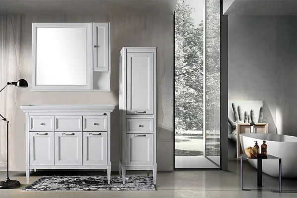 Зеркало ASB-Woodline Гранда 77x85 11481 белое патина серебро с полочкой фото 5