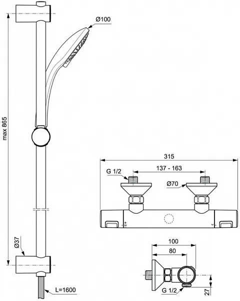 Термостат Ideal Standard Ceratherm T25 A7204AA для душа фото 2