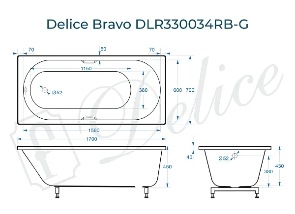 Ванна из искусственного камня Delice Bravo DLR330034RB-G фото 1