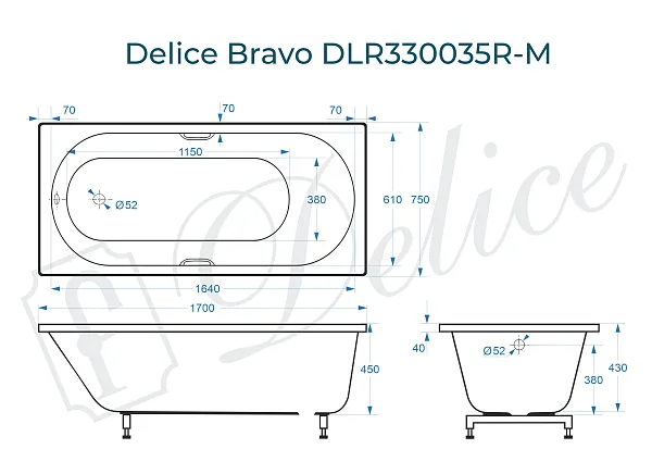 Ванна из искусственного камня Delice Bravo DLR330035R-M фото 1