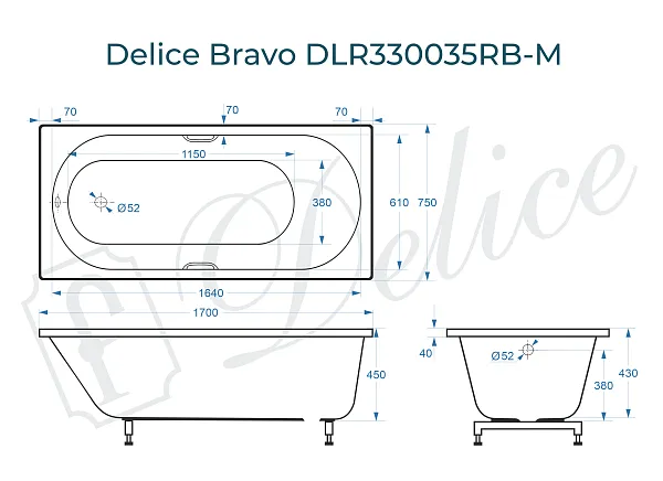 Ванна из искусственного камня Delice Bravo DLR330035RB-M фото 1