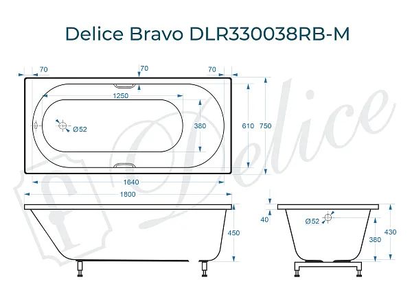 Ванна из искусственного камня Delice Bravo DLR330038RB-M фото 1