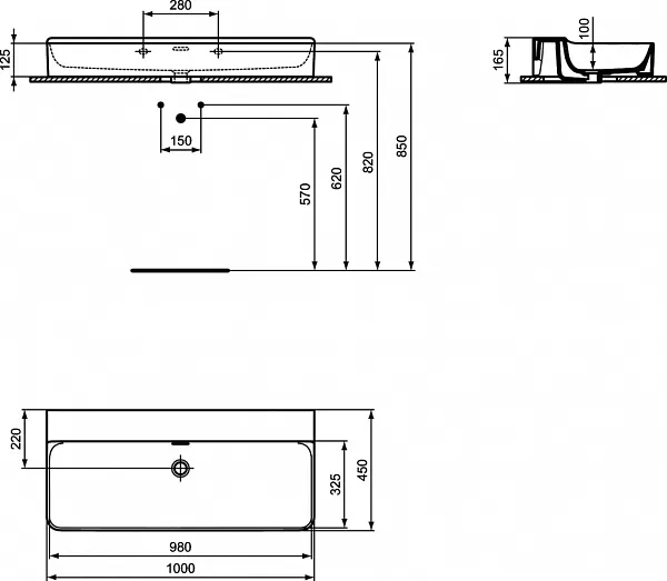 Раковина Ideal Standard Conca 100 см T379901 фото 4