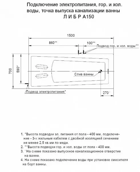 Акриловая ванна Aquatek Либра 150x70 LIB150-0000024 слив слева фото 8