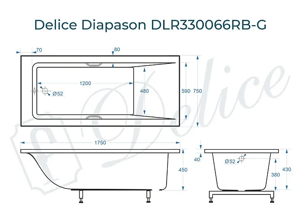 Ванна из искусственного камня Delice Diapason DLR330066RB-G фото 1