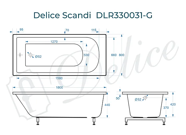 Ванна из искусственного камня Delice Scandi DLR330031-G фото 2