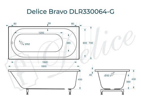 Ванна из искусственного камня Delice Bravo DLR330064-G фото 1