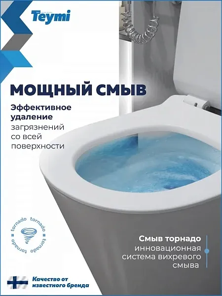 Унитаз подвесной Teymi Rita Pro Vortex W00751 подвесной безободковый с микролифтом фото 1