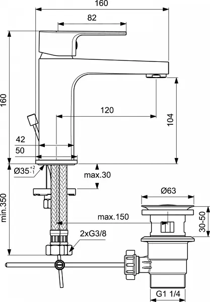 Смеситель Ideal Standard Esla BC224AA для раковины с донным клапаном фото 2