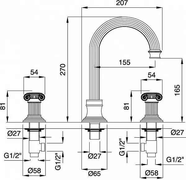 Смеситель Cezares Olimp OLIMP-BLS2-A-02-M для раковины с донным клапаном фото 2