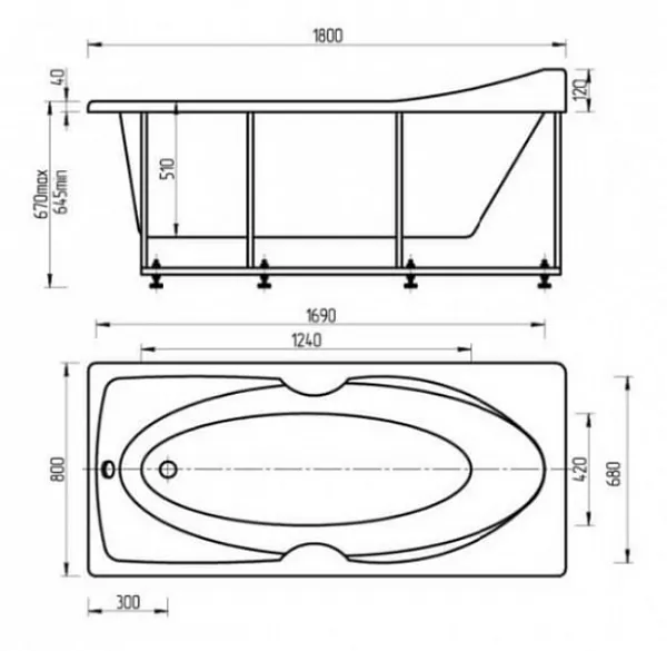 Акриловая ванна Aquatek Европа 180x80 EVR180-0000041 слив слева вклеенный каркас фото 6