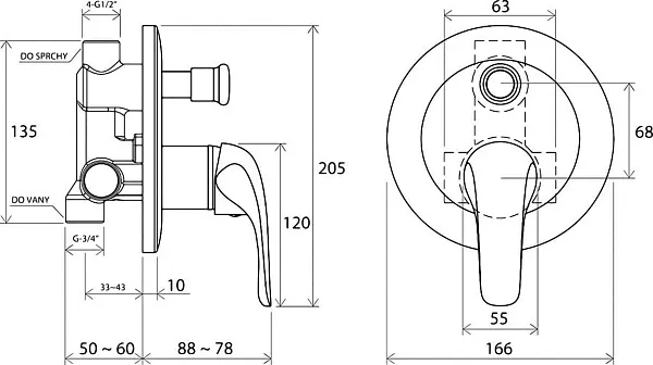 Смеситель Ravak Rosa RS 061.00 X070014 для ванны с душем с внутренней частью фото 3