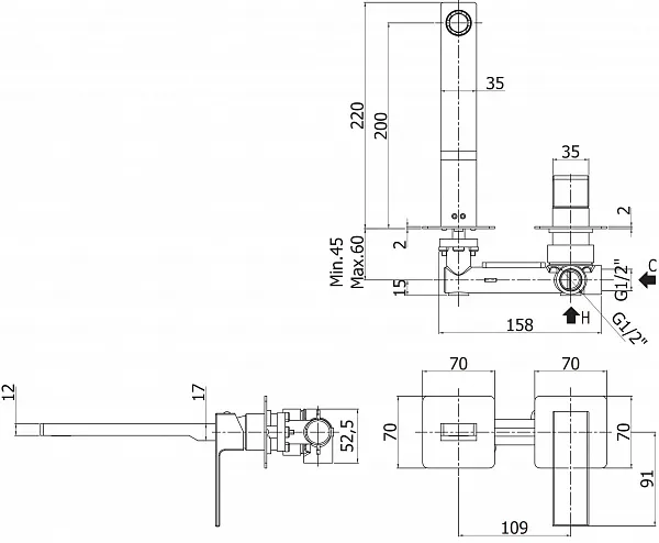 Смеситель Cezares Effect EFFECT-BLI2-20-01 для раковины с внутренней частью фото 2