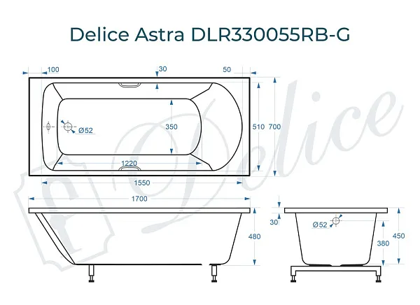 Ванна из искусственного камня Delice Astra DLR330055RB-G фото 2
