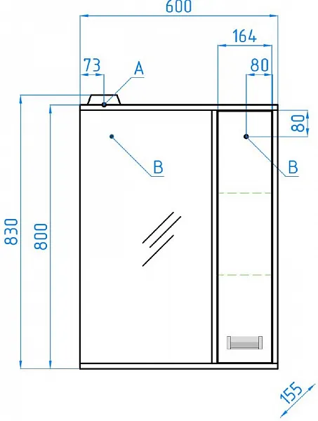 Зеркало Style Line Эко Стиль 60x83 ЛС-00000088 правое с полочкой и подсветкой фото 4