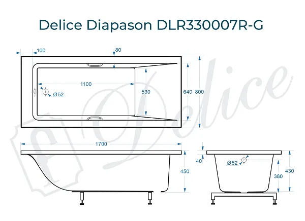 Ванна из искусственного камня Delice Diapason DLR330007R-G фото 1