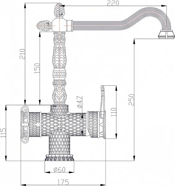Смеситель ZorG Antic A 50 KF-BR для кухонной мойки фото 2