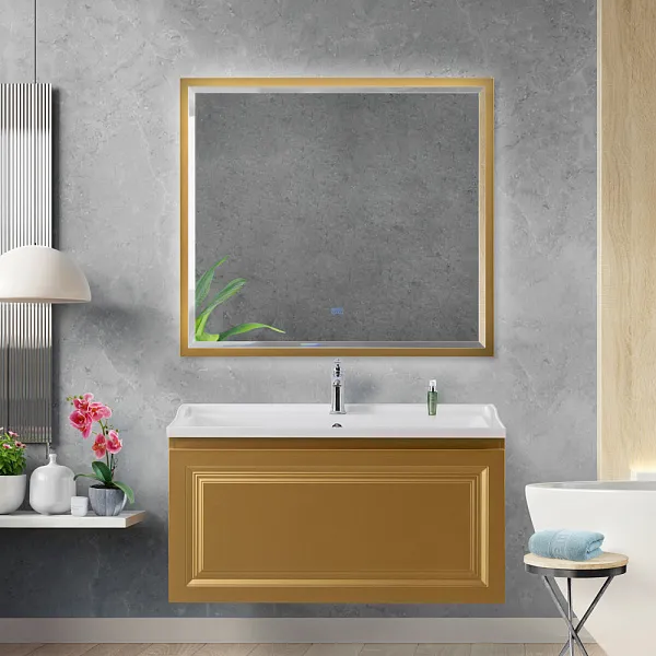 Зеркало Cezares Interni 100x90 CZR-SPC-INT-1000-900-LED-TCH-WARM-BORO с подсветкой Браш. золото фото 7