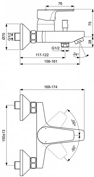 Смеситель Ideal Standard Cerafine D BC692U8 для ванны с душем фото 2
