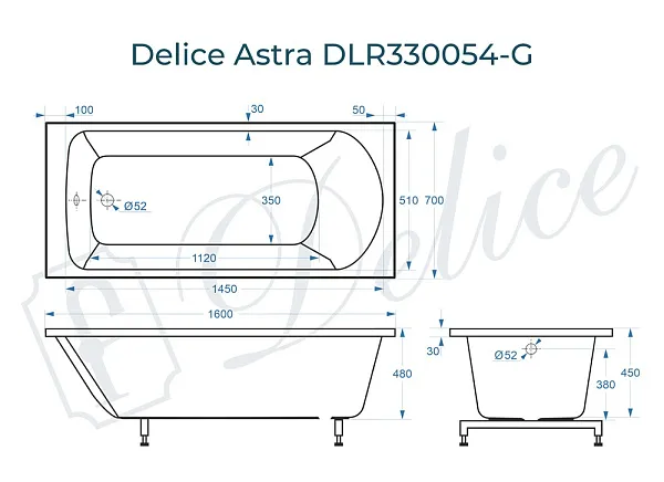 Ванна из искусственного камня Delice Astra DLR330054-G фото 2