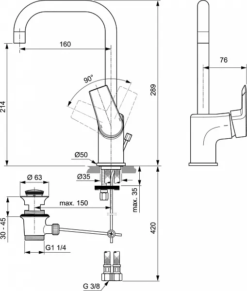 Смеситель Ideal Standard Tesi A6571AA для раковины с донным клапаном фото 3