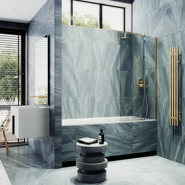 Шторка для ванны MaybahGlass 80x140 MGV-64-3ш профиль золото стекло бесцветное фото 3