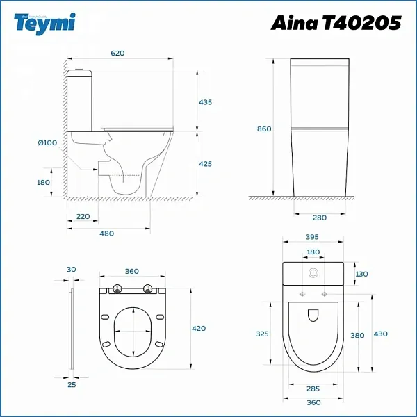Унитаз-компакт Teymi Alina W00091 напольный безободковый с микролифтом фото 15