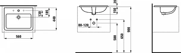 Раковина Laufen Pro 56 см 8.1896.3.000.104.1 фото 3